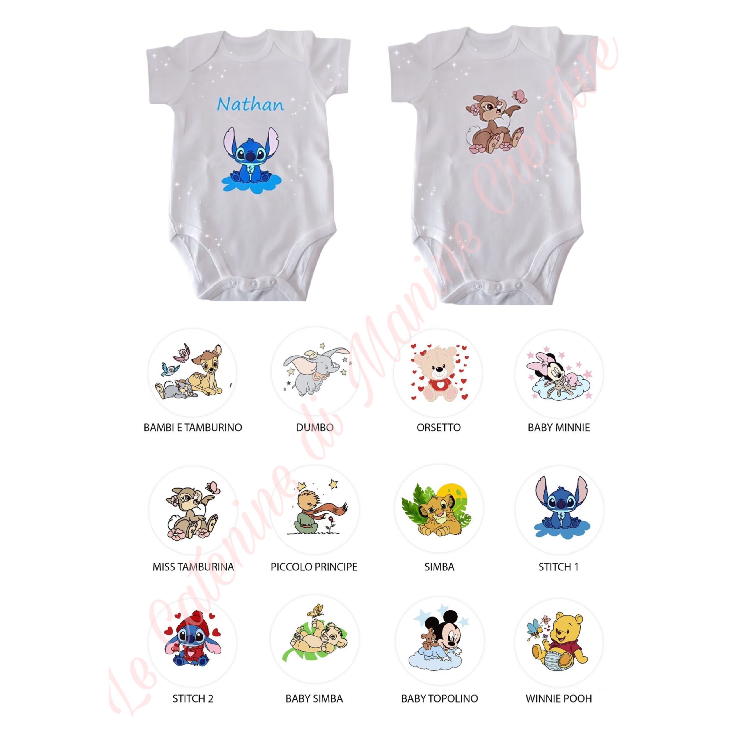 BODY IN COTONE PERSONALIZZATI CON STAMPA PERSONAGGI MANICHE CORTE E LUNGHE